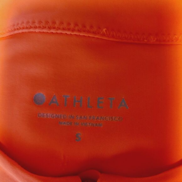 Athleta Womens Top Top Size S Coral Orange Perforated Zip Front Short Sleeve - Picture 7 of 9